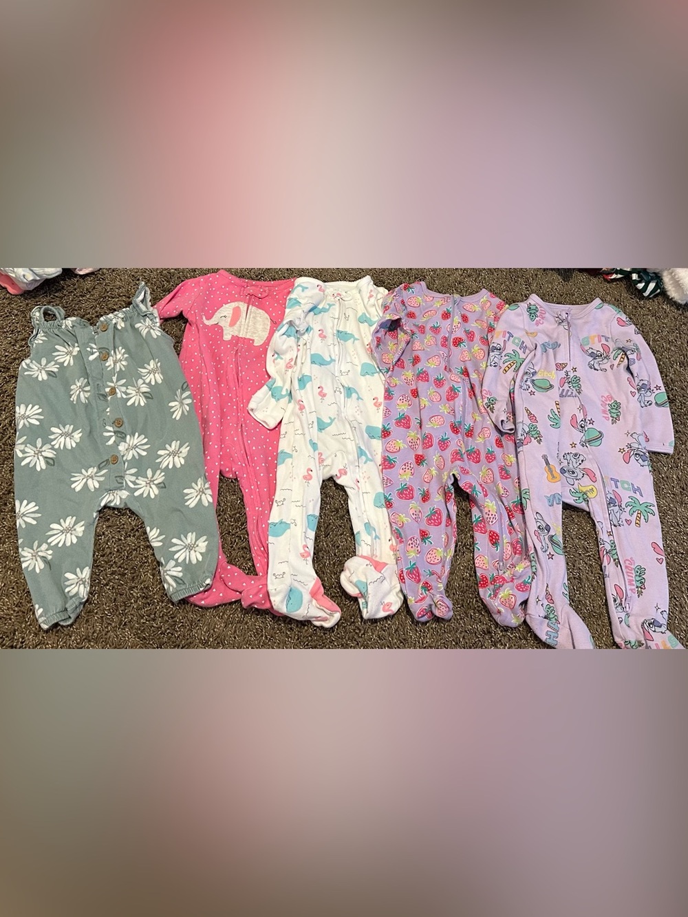 Baby Girls' Footed One-Piece Sleepers - Pink, White & Lavender